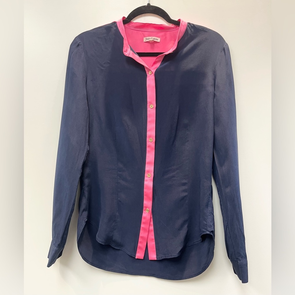 Juicy Couture Navy and Pink Button Down Shirt